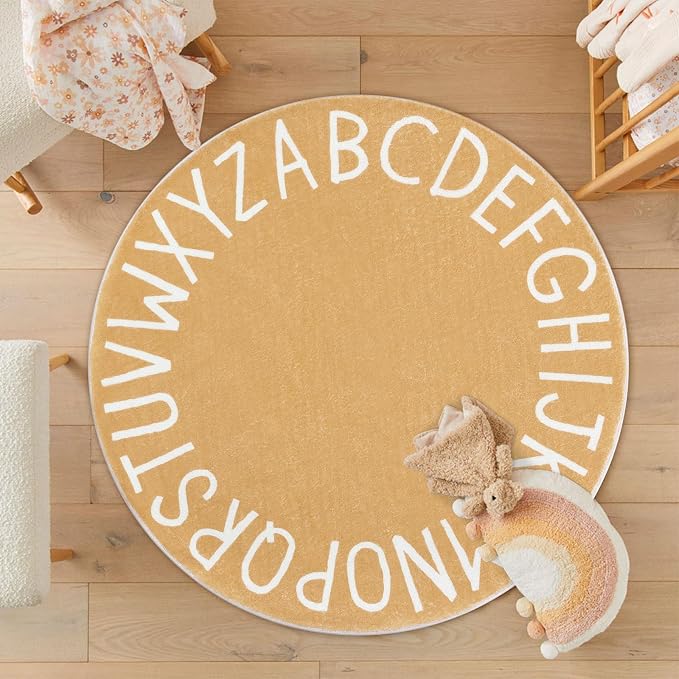 Topotdor Round Kids Play Rug Alphabet Nursery Area Rug Extra Large Soft - Image 9