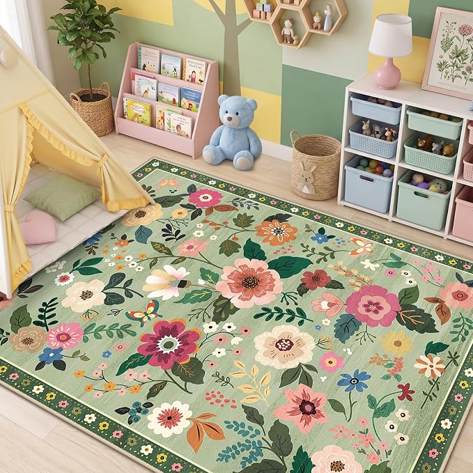RELEANY Floral 5x7 Area Rugs Washable Print Boho Cute Carpet Non Slip Flower - Image 9