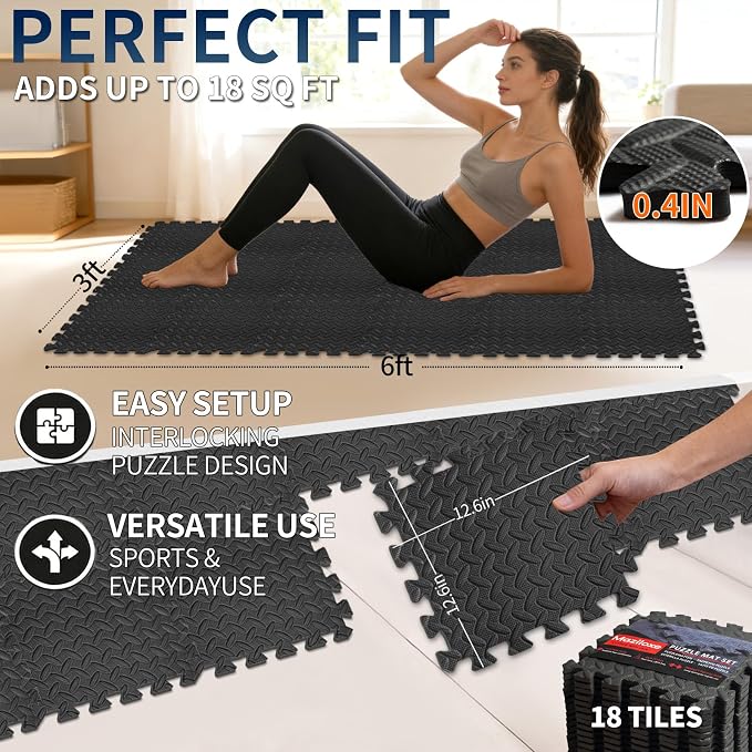 Gym Flooring for Home Gym, 12.6"x12.6"x0.4" EVA Exercise Mats, Puzzle Floor Mat - Image 5