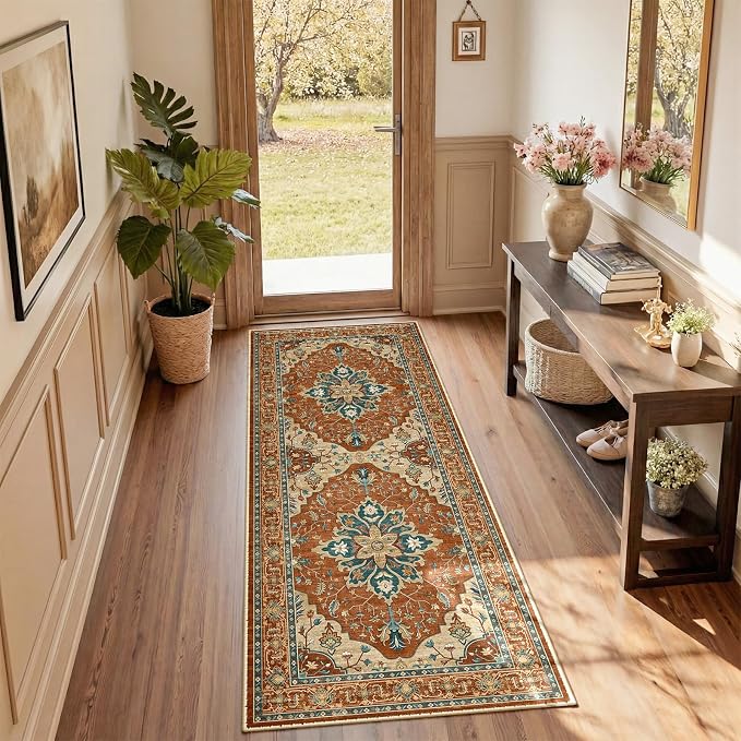 RELEANY Area Rugs Runner 2'x6' Washable Non-Slip, Floral Vintage Distress by RELEANY