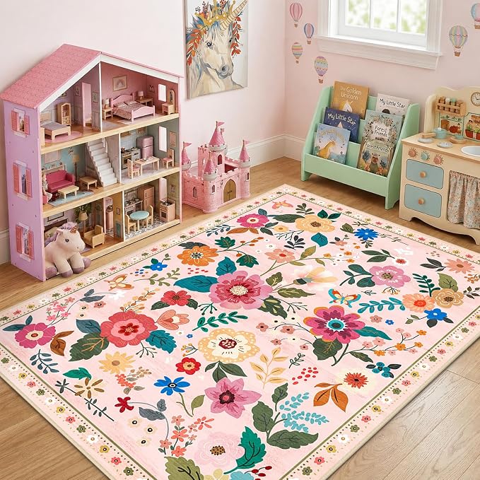 RELEANY Floral 4x6 Area Rugs Washable Print Boho Cute Carpet Non Slip Flower - Image 6
