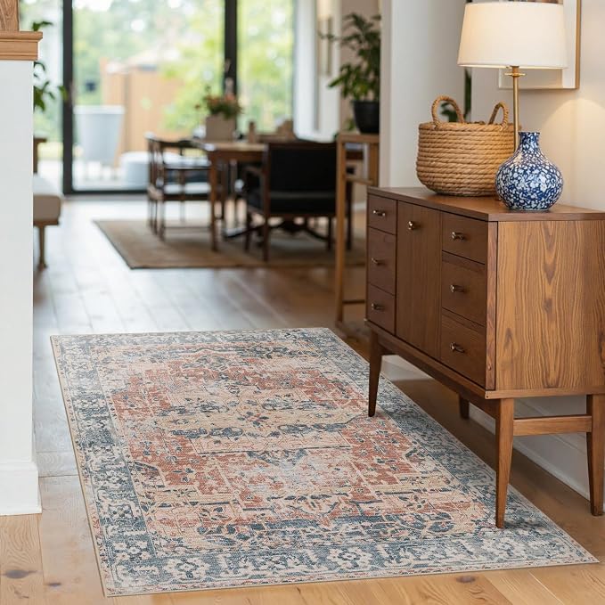Rugxara 3x5 Rug for Entryway Bedroom, Coral Blue 3x5 Washable Area Rug - Image 2