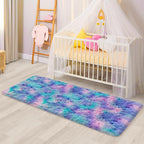 Shaggy Tie Dyed Light Blue Purple Runner Rug 2x6 ft Bedside Area Rugs - Image 3