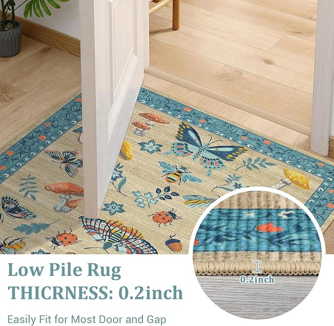Mushroom Insect 2x6 Runner Rug for Hallway Washable Kitchen Rugs Non Slip - Image 7