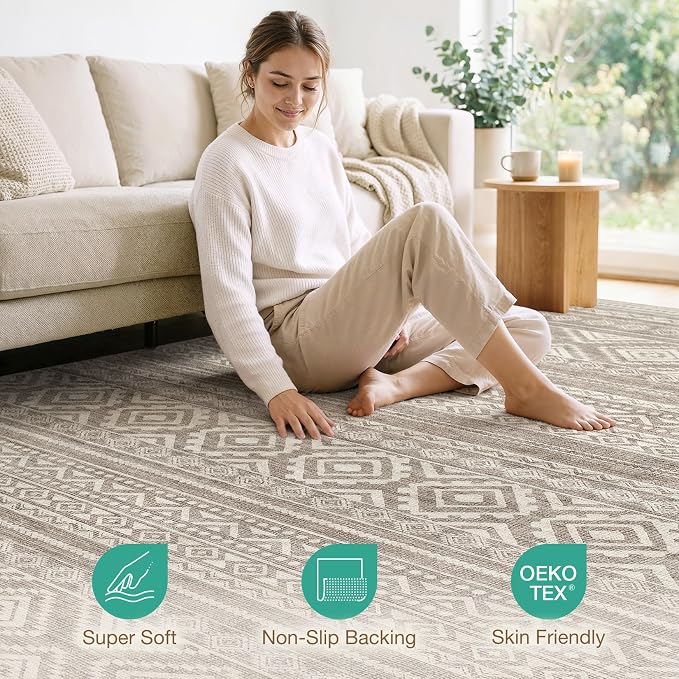 cotiled 9x12 Area Rugs Living Room Rug: Washable Boho Rugs - Image 2