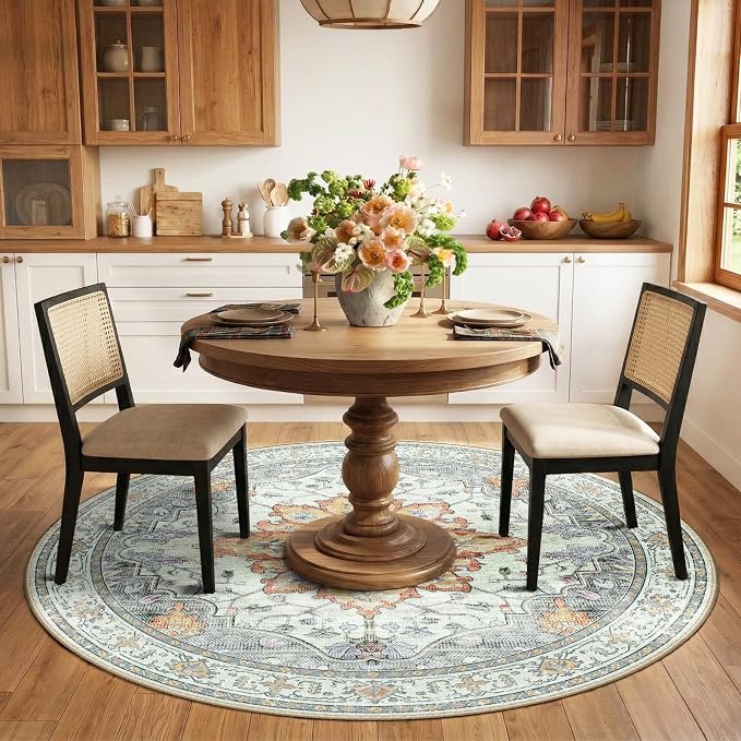 RELEANY Area Rugs Round 6ft Washable Non-Slip, Floral Vintage Distress - Image 2