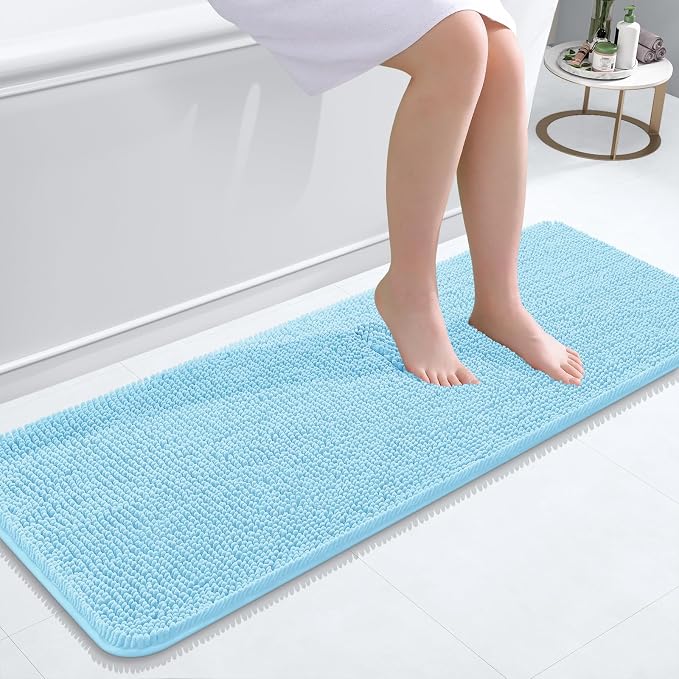 OLANLY Bathroom Runner Rugs 47x17, Soft Absorbent Chenille Bath Rugs, Rubber by OLANLY