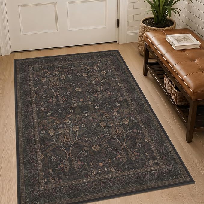 Rustic Brown 3x4 Large Washable Entryway Rug Indoor by Evyhood