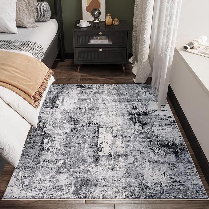 Rugcomf 4x6 Rug Washable Boho Soft Area Rug Abstract Pattern Non-Slip Faux Wool - Image 3