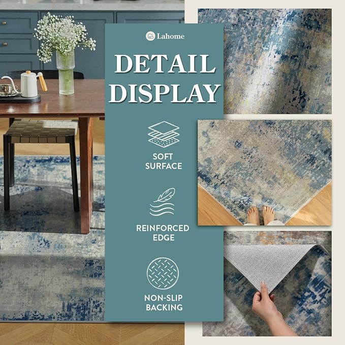 Lahome Modern Abstract Area Rug 3x5, Washable Bedroom Rug Soft Throw Entry Mat - Image 7