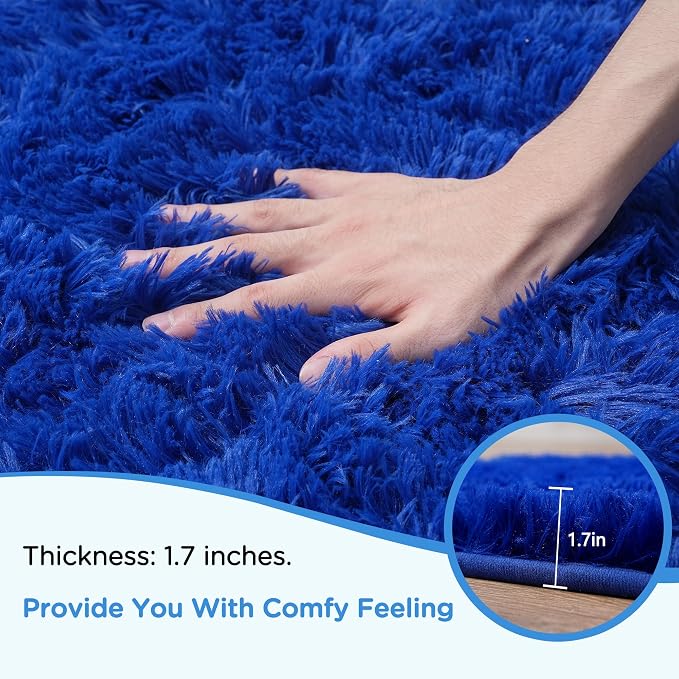 9x12 Blue Area Rugs for Living Room, Large Fluffy Shag Rug for Bedroom Boys - Image 5