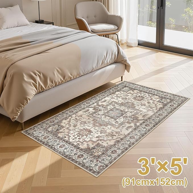 3x5 Area Rugs Living Room: Washable Vintage Rug Large Non-Slip Stain Resistant - Image 4