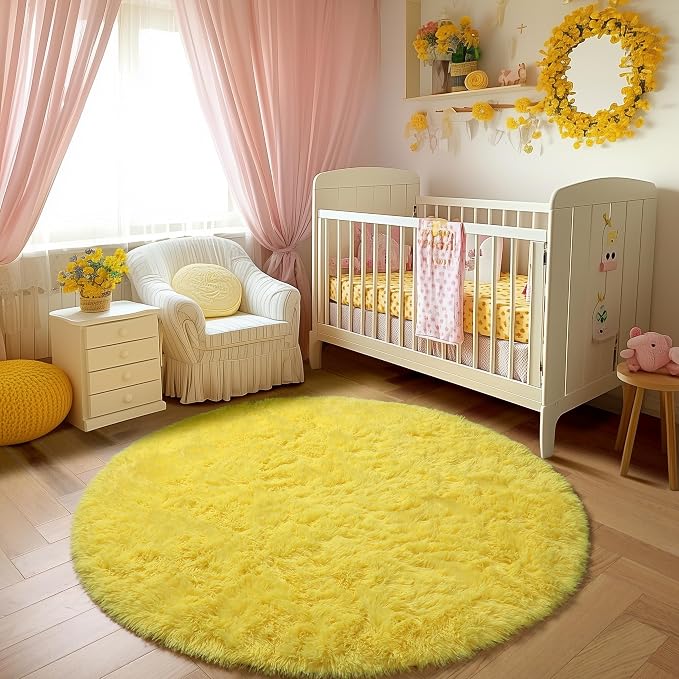 Amdrebio Yellow Round Circle Area Rug 4Ft - Image 6