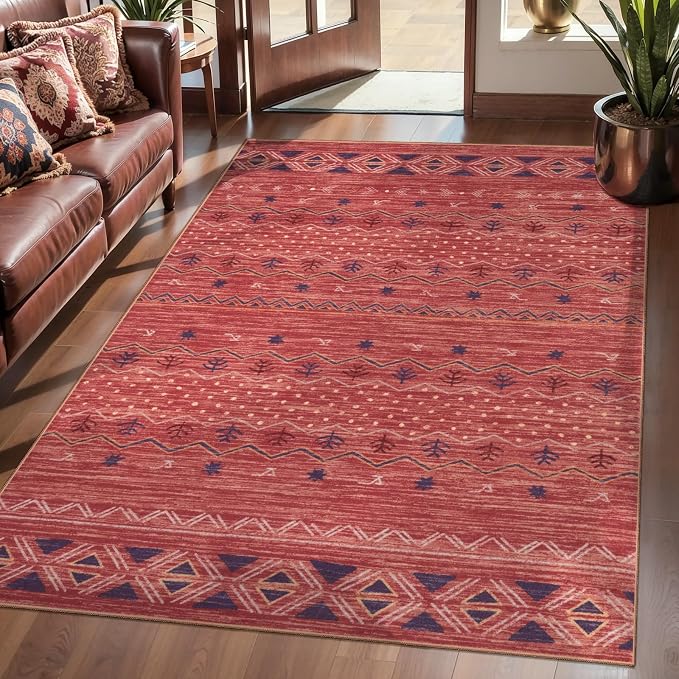 SERISSA 3x5 Area Rugs for Living Room, Washable Non-Slip Red Ochre Small Boho - Image 2