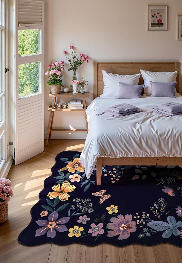 Lahome Floral Washable Rugs for Living Room, 5x7 Area Rugs Ultra-Thin Soft Rug - Image 2