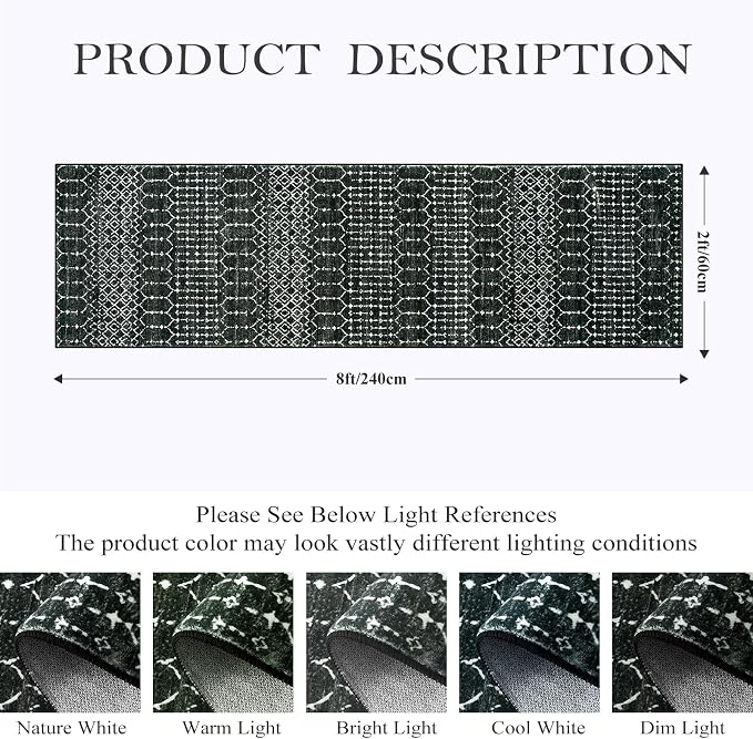 Lahome Moroccan Black Rug 2x8 Washable Non-Skid Kitchen Floor Runner, - Image 2
