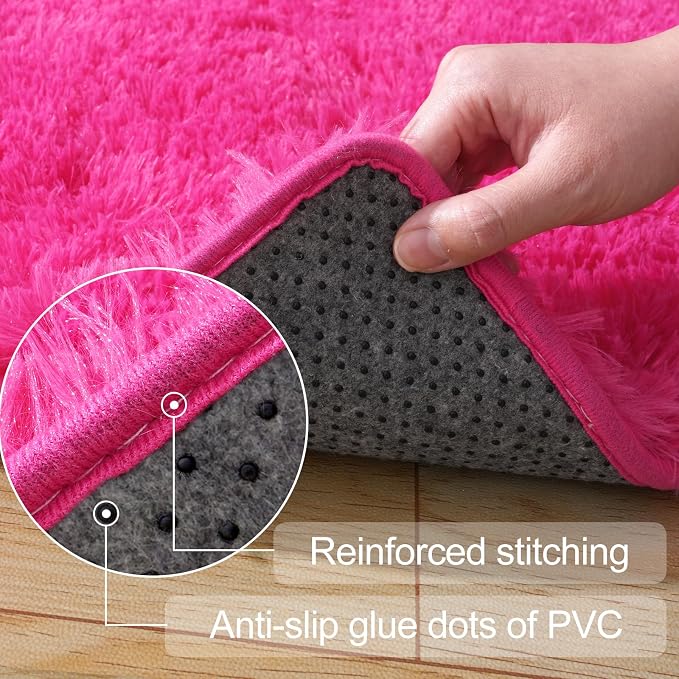 qulint 5x7 Area Rug for Living Room, Fluffy Hot Pink Rugs for Bedroom Soft Shag - Image 3