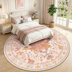 RELEANY Area Rugs Round 10ft Washable Non-Slip, Floral Vintage Distress - Image 2