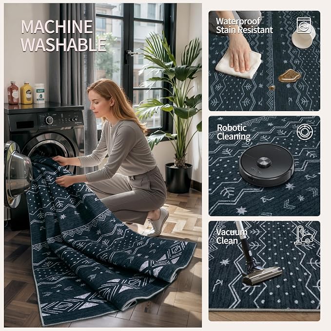 SERISSA 2x6 Kitchen Runner Rug, Washable Non-Slip Grey Boho Rug, Soft Low-Pile - Image 3