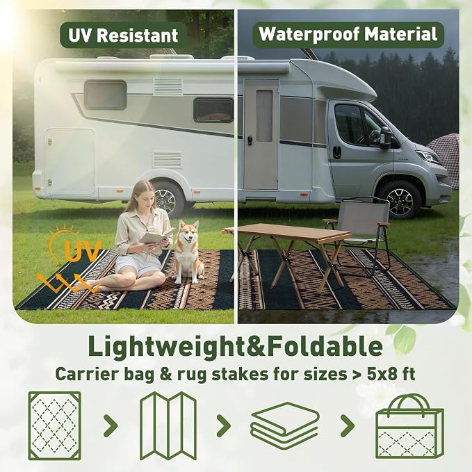 MontVoo Outdoor Rug Carpet Waterproof-Patio Rug Mat 5x8 Reversible RV Outdoor - Image 9