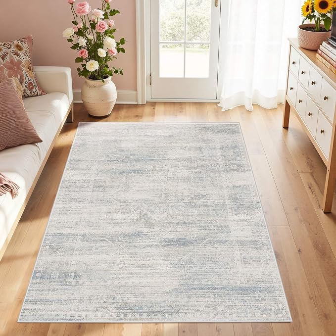 Latte&Fog 3x5 Entryway Blue Area Rugs, Vintage Washable Floral Rugs Boys - Image 3