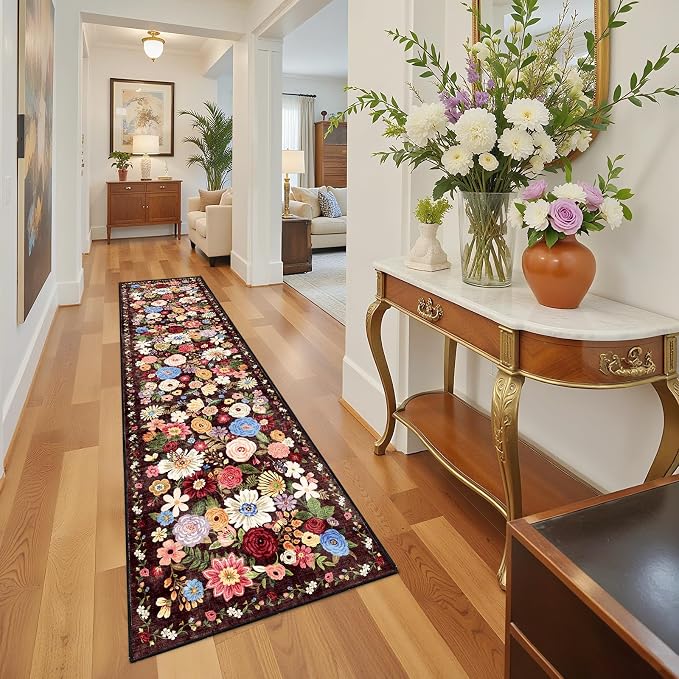 2'6" x 14' Runner Rug for Hallways Espresso, Non Slip Washable Rugs - Image 7
