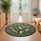 Unirea 4x4 Dark Green Cat Round Area Rugs, Washable Soft Non Slip Circle Rug - Image 3