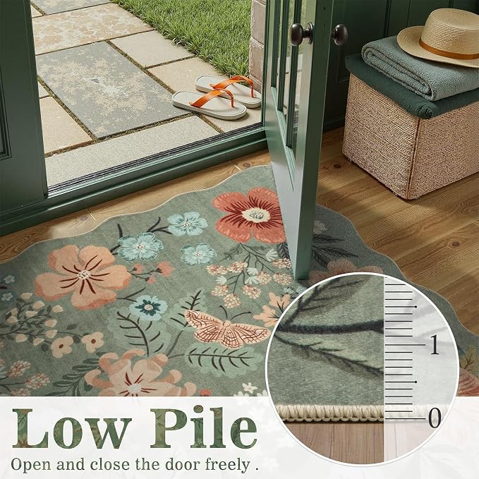 DCX Vintage Floral Rug 2x6, Washable Sage Green Rug - Image 4