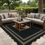 Scalloped Modern Easy Jute Carpet, 5x7 Outdoor Patio Washable Area Rug - Image 3