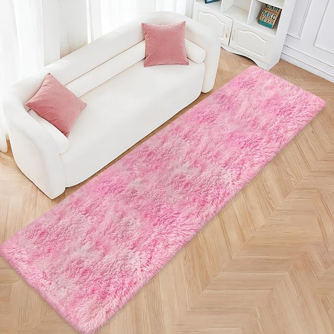 Soft Plush Pink Fluffy Rug 2x10 Ft, Fuzzy Shag Runner Carpet - Image 4