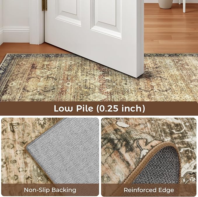 Washable Area Rugs 6x9 Vintage Brown, Large Indoor Rug - Image 4