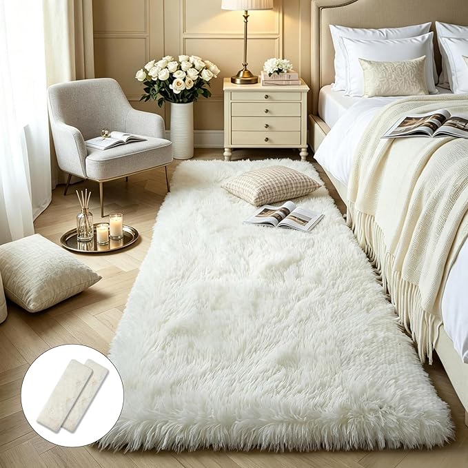 KCHOWUA Cream White Fluffy Area Rug by KICHOWUA