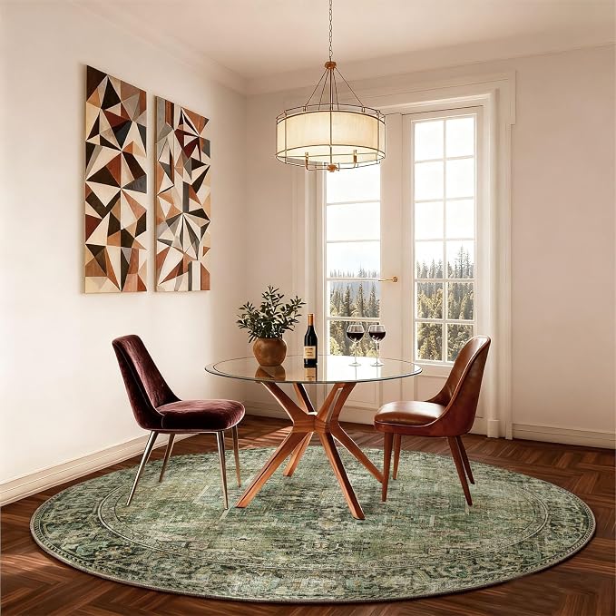 4x4 Round Bedroom Rug Washable: Living Room Rugs Stain Resistant Non Slip Low - Image 4