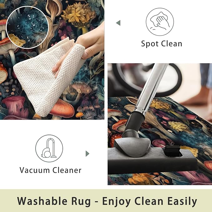Area Rugs 5x7 Washable Rug Vintage Mushrooms Living Room Rug Soft Anti-Skid - Image 3
