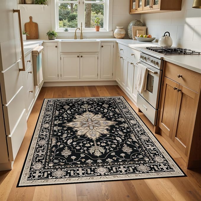 RELEANY Area Rugs 4'x6' Washable Non-Slip, Floral Vintage Distress Medallion - Image 3