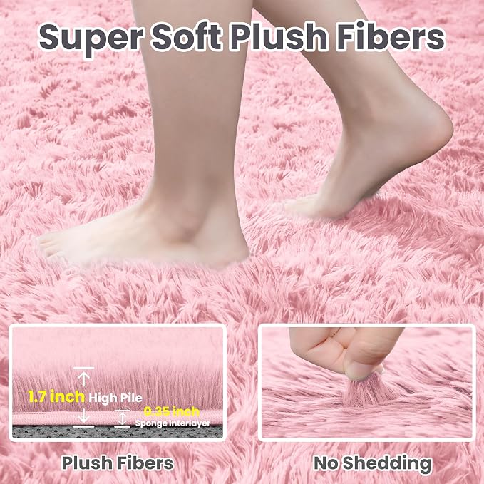 6x9 Area Rug for Living Room: Soft Fluffy Shag Pink Rugs for Bedroom, Non-Slip - Image 5