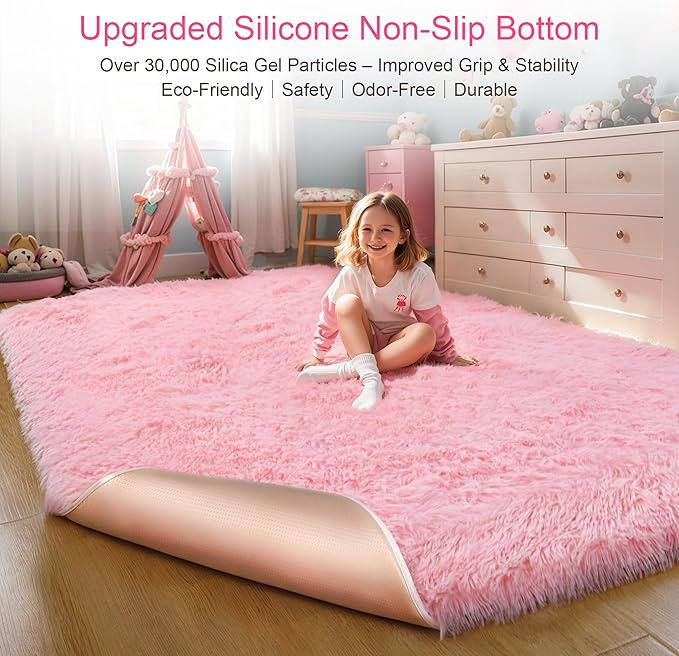 KICHOWUA Thick Area Rug Pink Fluffy Shag 3x5 - Image 4