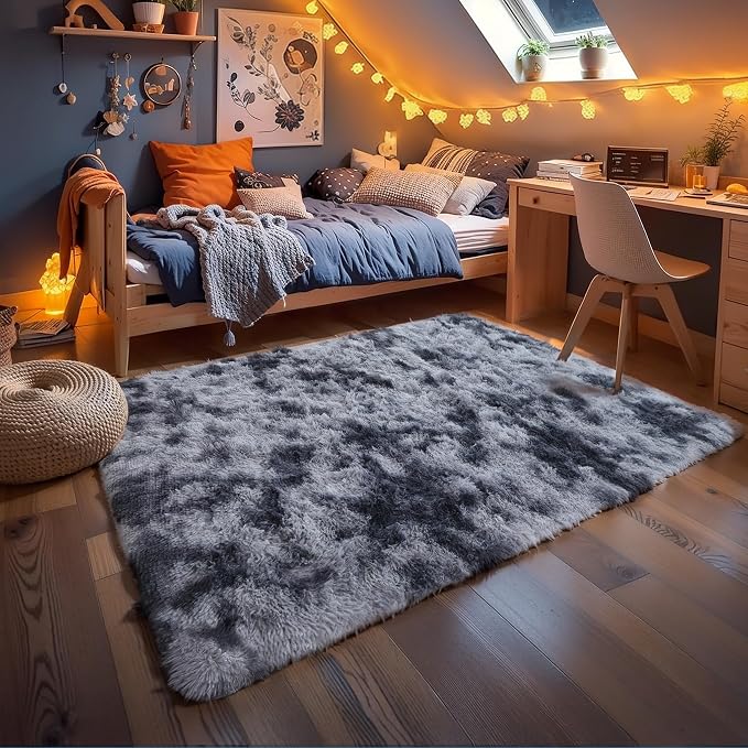 KICHOWUA 5x8 Dark Grey Fluffy Shag Rug - Image 7