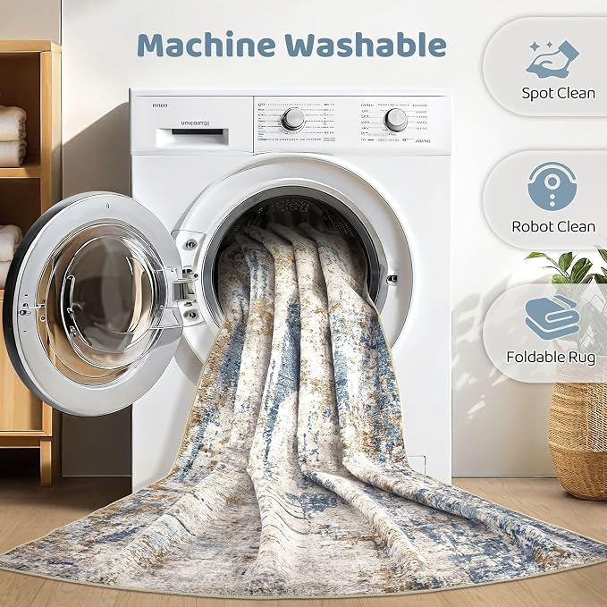 4x6 Rug Washable Area Rugs: Abstract Modern Soft Stain Resistant Indoor Floor - Image 2