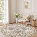 6ft Round Vintage Living Room Area Rug by COTILED