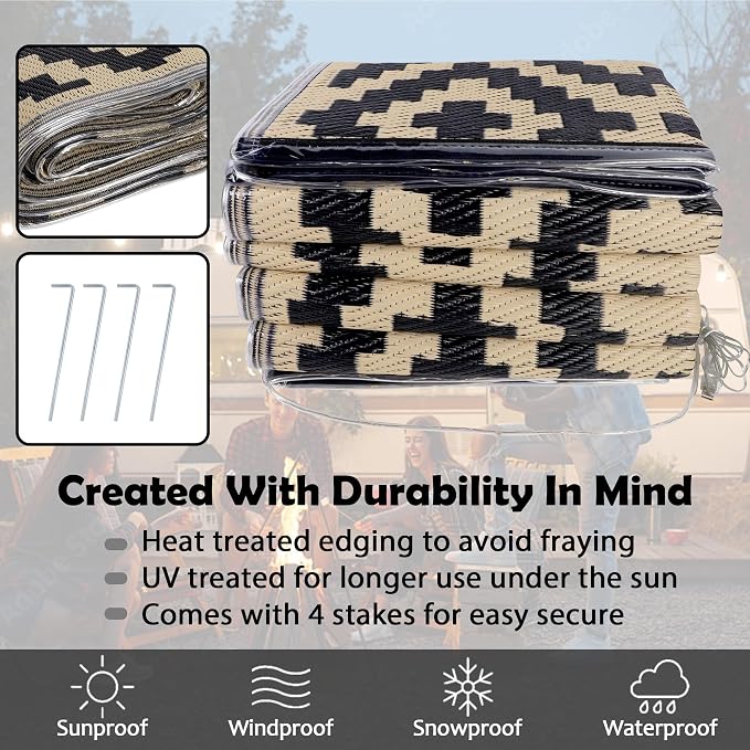SAND MINE Reversible Mats with Led Strip Lights, Plastic Straw Rug, Modern Area - Image 4