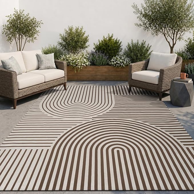 AMOAMI Outdoor Rug Patio Rug 8x10 ft Quick Dry Flatweave Textured Machine by AMOAMI