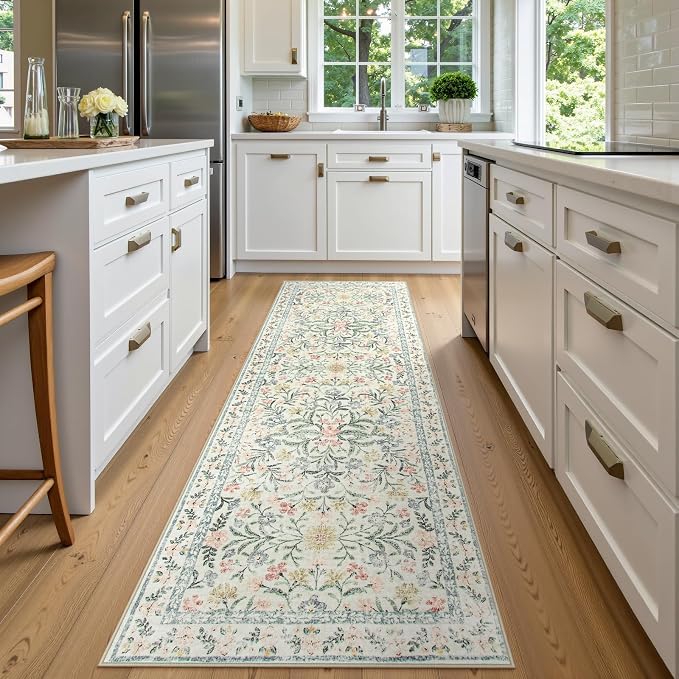 Wonnitar Washable Rug Runner 2'6''x8', Boho Floral Hallway Runner Rug 8ft Long - Image 3