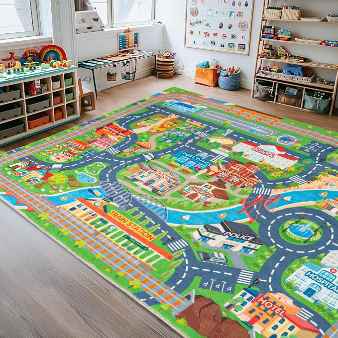 Car Rug Play Mat for Kids Toy Cars, Road Traffic Playmat for Kid Bedroom by PlumlikHomeDecor