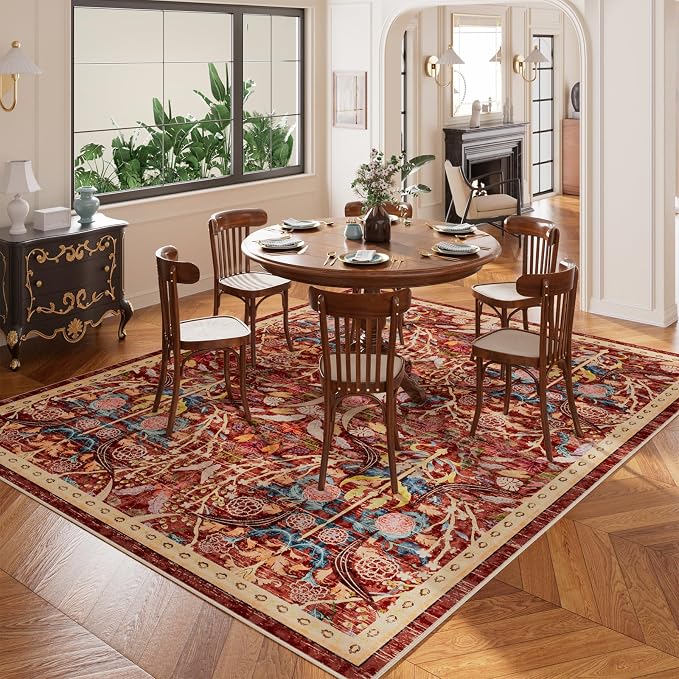 AMTOVO 8x10 Washable Area Rugs for Living Room, Non-Slip Large Soft Boho Floral - Image 4