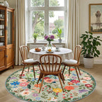 Round Area Rug for Living Room: 4 ft Floral Washable Circle Rug Soft Boho - Image 4