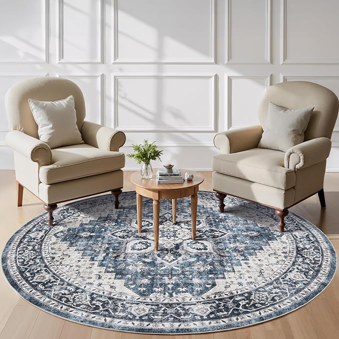 AMADA HOMEFURNISHING Round 8ft Area Rugs, Low-Profile Washable Rug by AMADAHOMEFURNISHING
