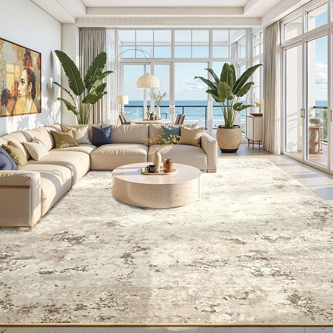 Toneed Abstract Area Rug 7x9 Modern Washable Rug Soft Non Slip Rug Low Pile by Toneed