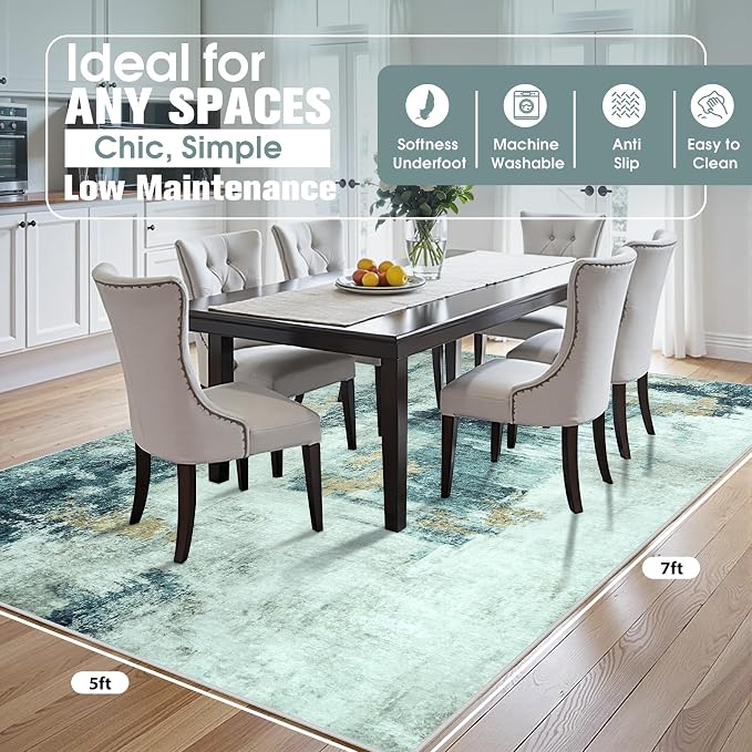5x7 Area Rugs for Living Room Rug Washable: Abstract Rug for Dining Room - Image 2