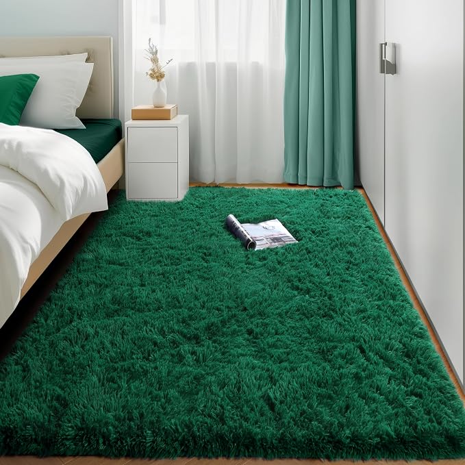Amdrebio Dark Green Area Rugs for Bedroom Aesthetic, Fluffy Rug for Living Room - Image 7